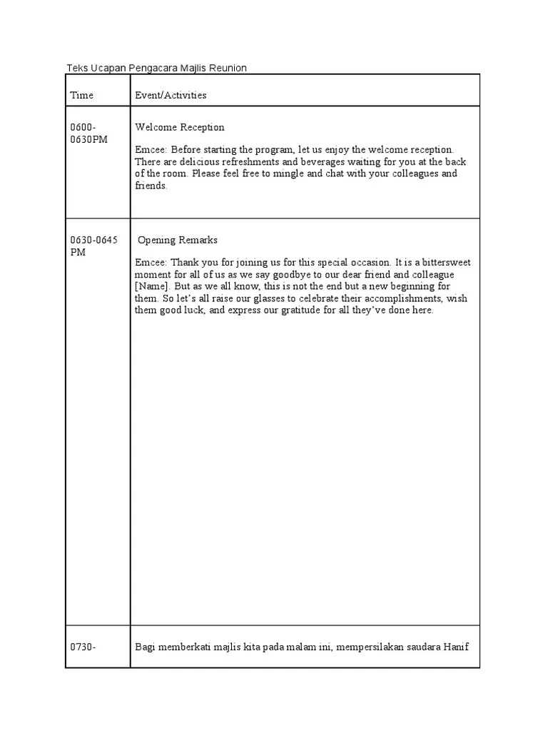 Teks Ucapan Pengacara Majlis Reunion | PDF