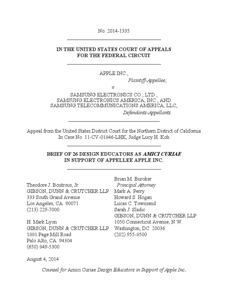 Apple V. Samsung - Design Educators Brief | PDF | Patent | Patent Infringement