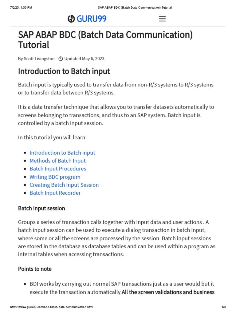 SAP ABAP BDC (Batch Data Communication) Tutorial | PDF | Database ...