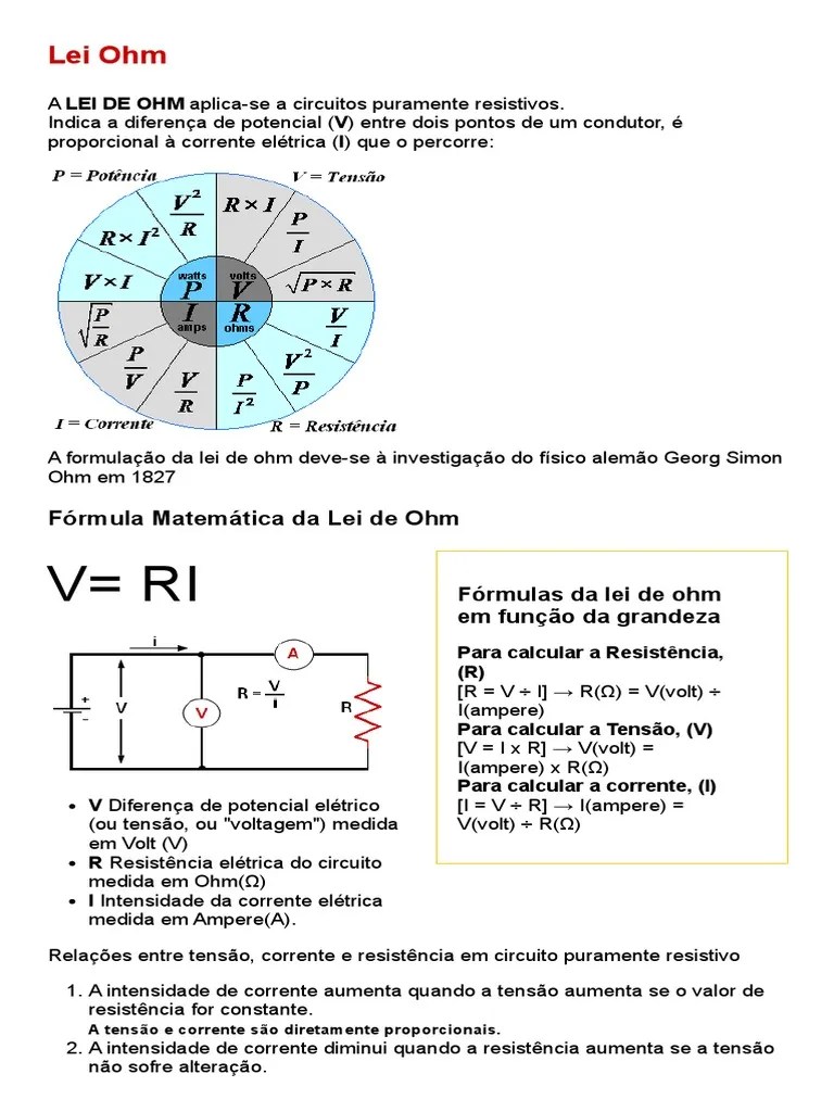 Lei De Ohm E Potência Elétrica | Download Grátis PDF | Resistência Elétrica E Condutividade ...