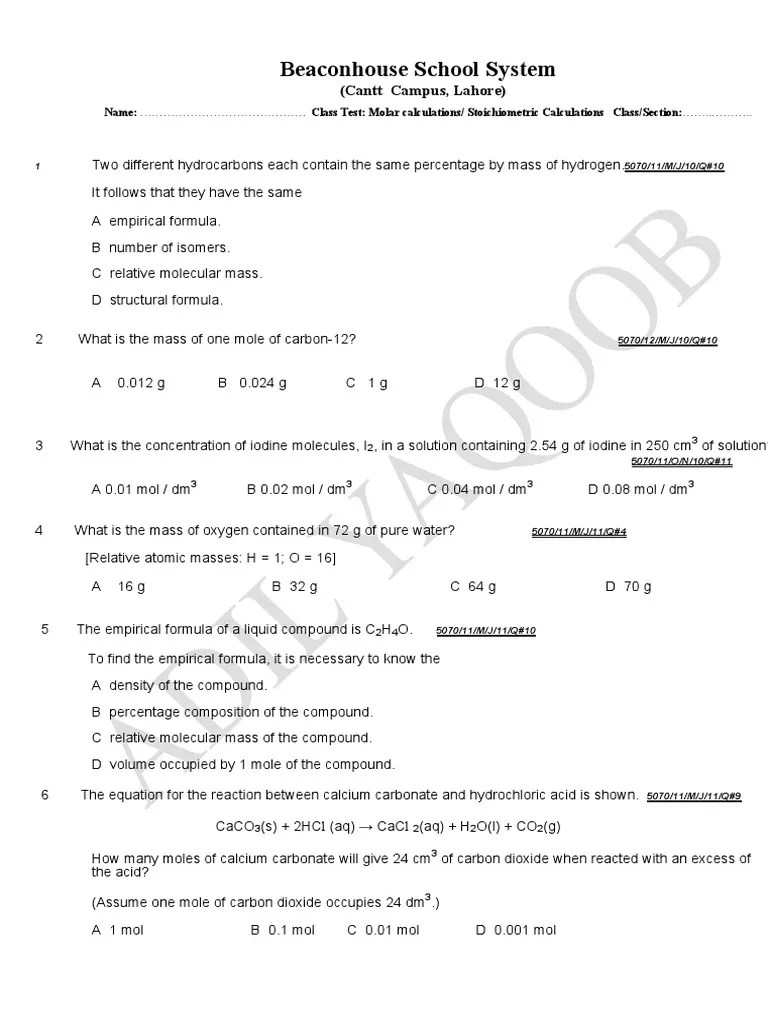 The Mole Concept - Stoichiometric Calculations | Download Free PDF ...