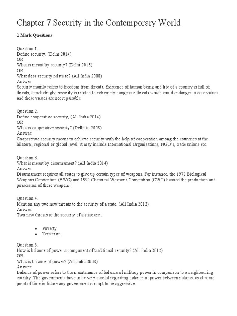 Chapter 7 Security In The Contemporary World | PDF | Human Security ...