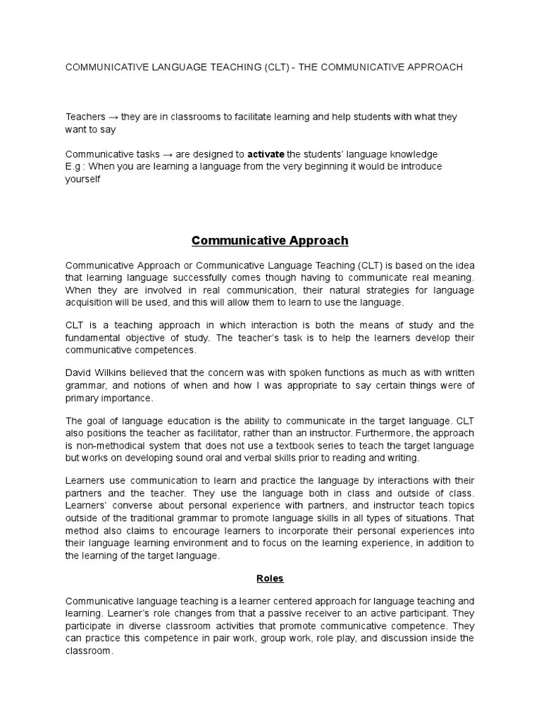 Communicative Language Teaching (CLT) - The Communicative Approach ...