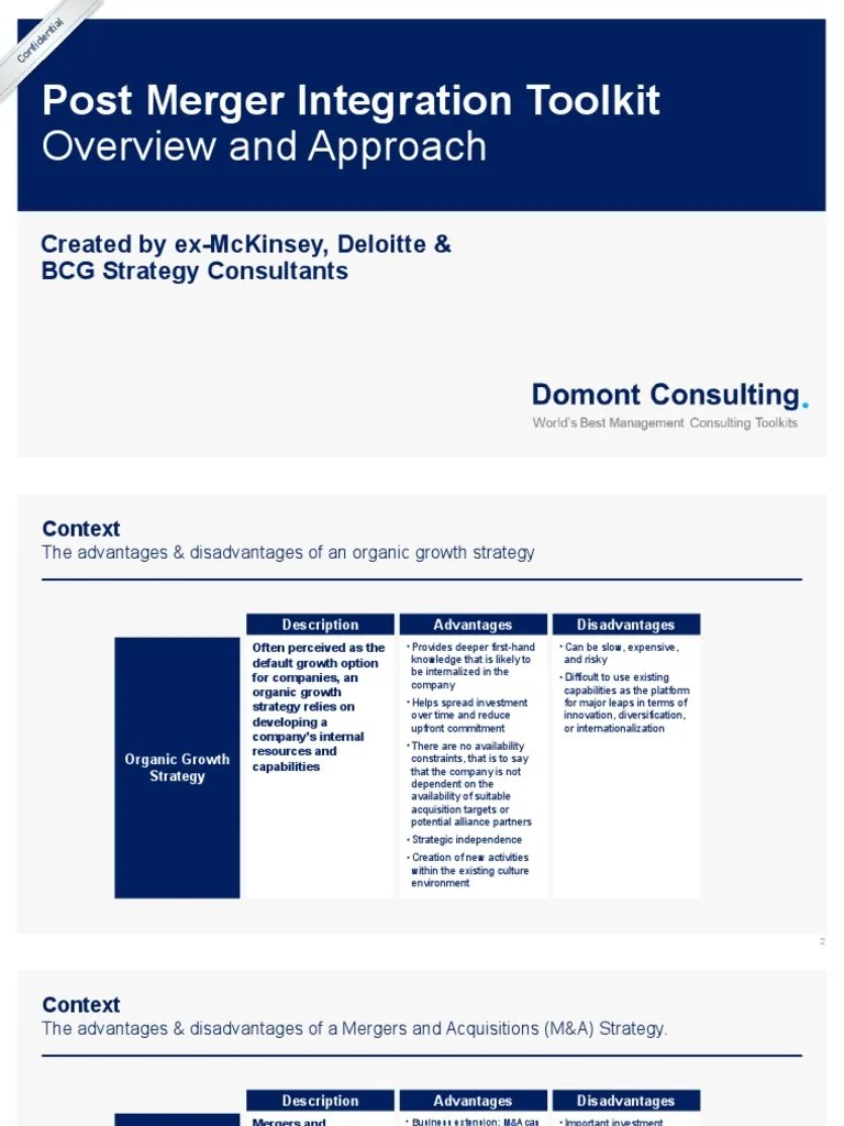 Post Merger Integration Toolkit - Overview And Approach | PDF | Mergers And Acquisitions ...