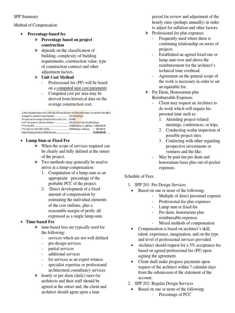 SPP Summary | PDF | Architect | Per Diem
