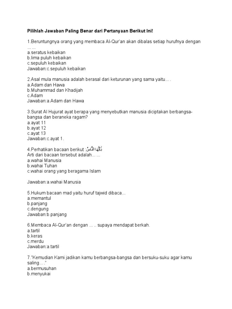 Latihan Soal PAI Kelas 4 | PDF