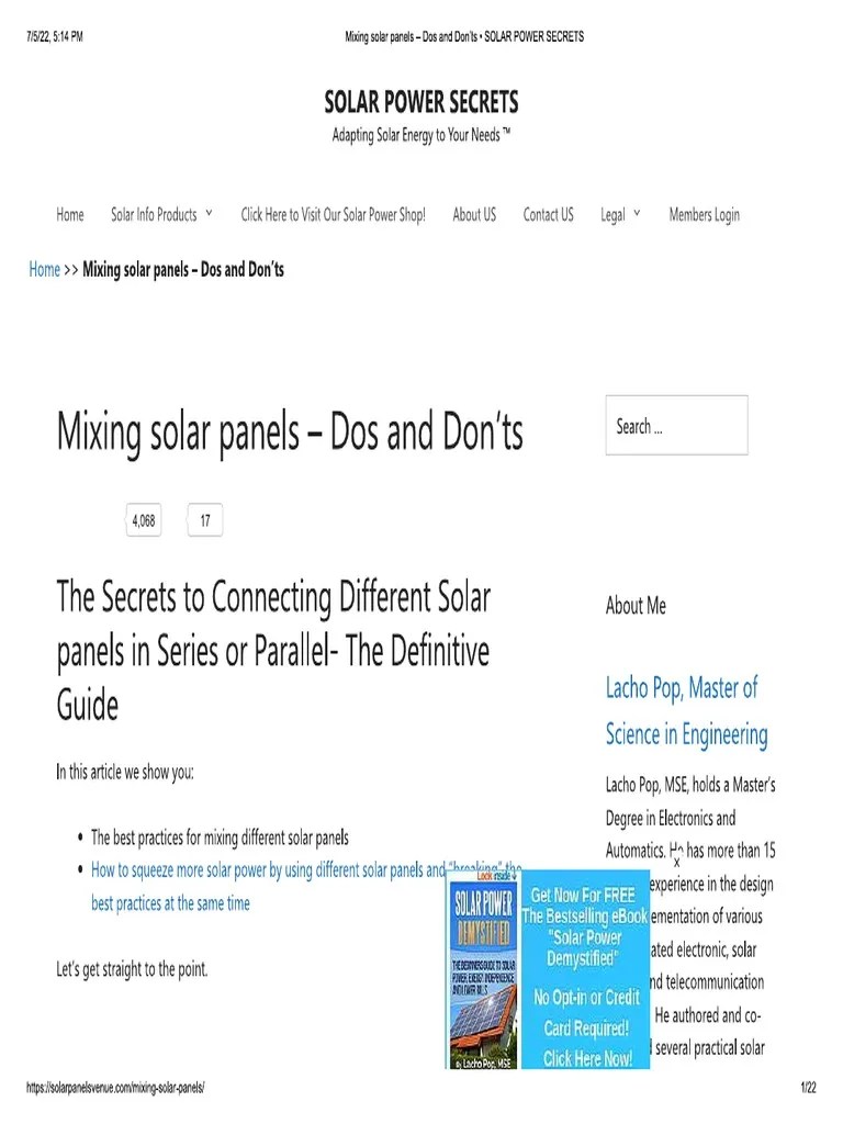 Mixing Solar Panels - Dos And Don'ts - SOLAR POWER SECRETS | PDF