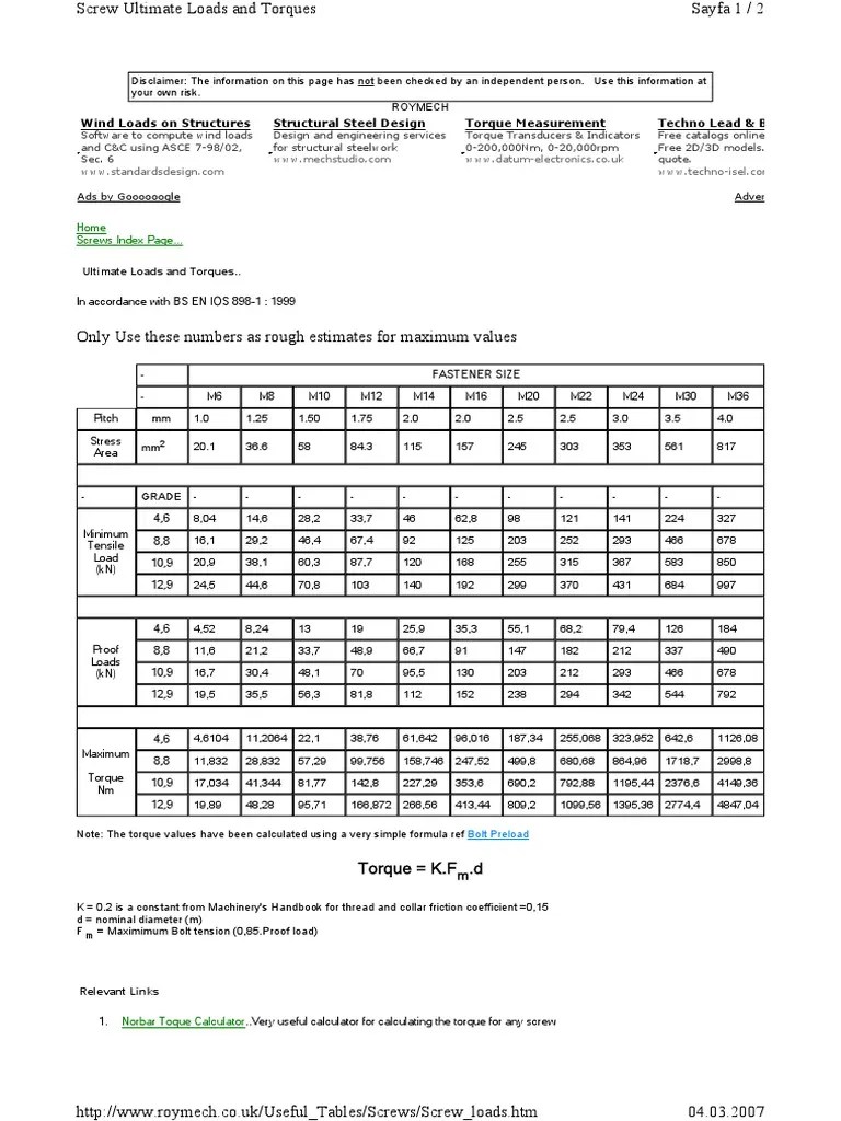 Screw Loads | PDF | Screw | Mechanical Engineering