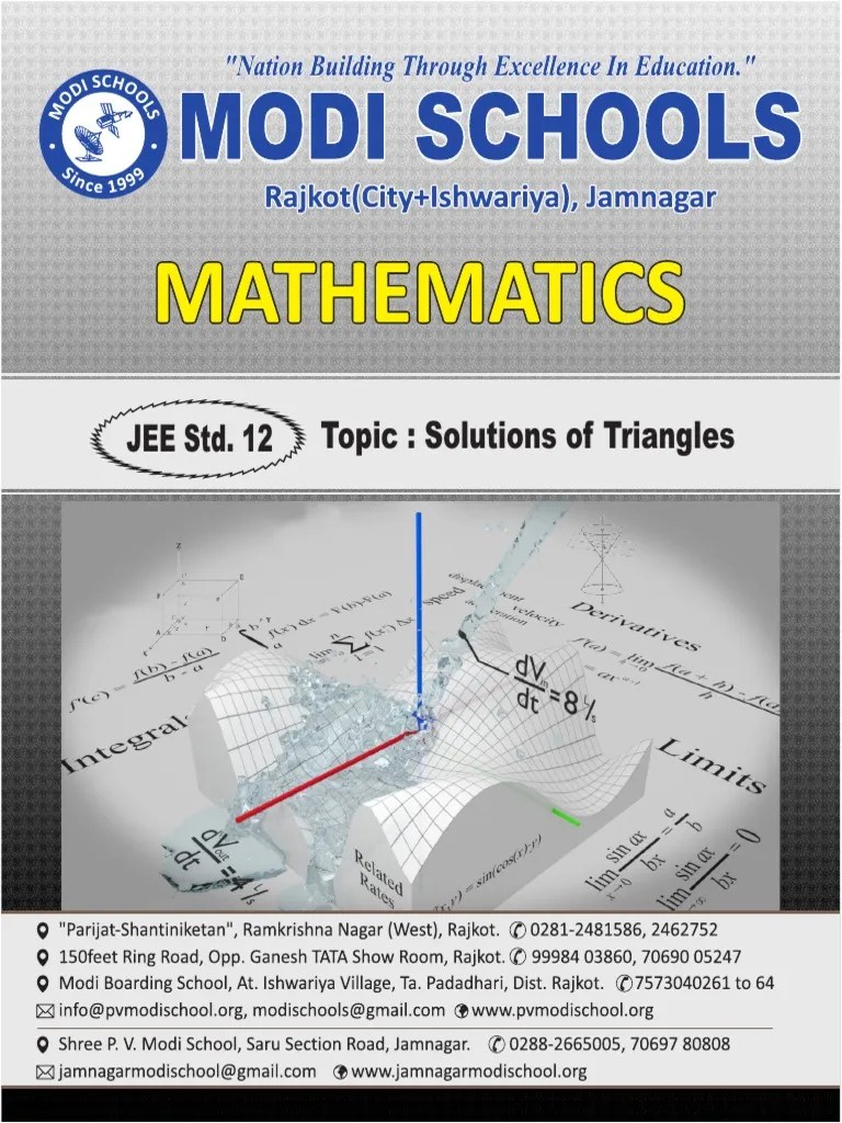 12th (JEE Maths) Solution Of Tringle | PDF | Triangle | Trigonometric ...
