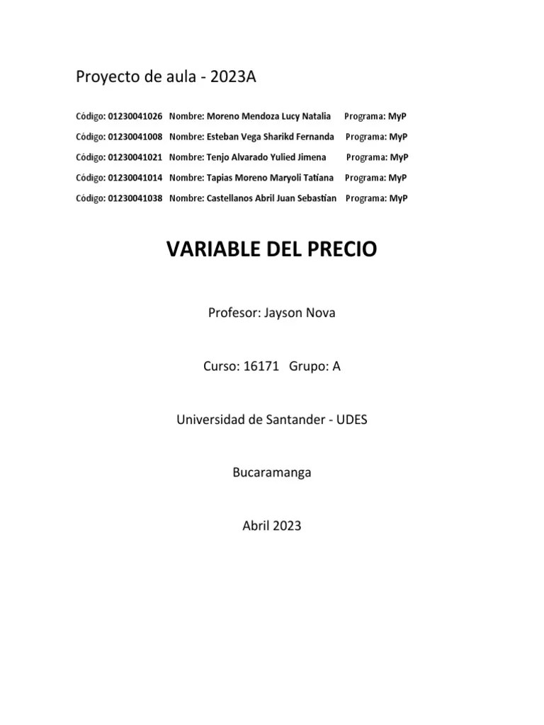 Proyecto De Aula Matematicas I | PDF | Matemáticas