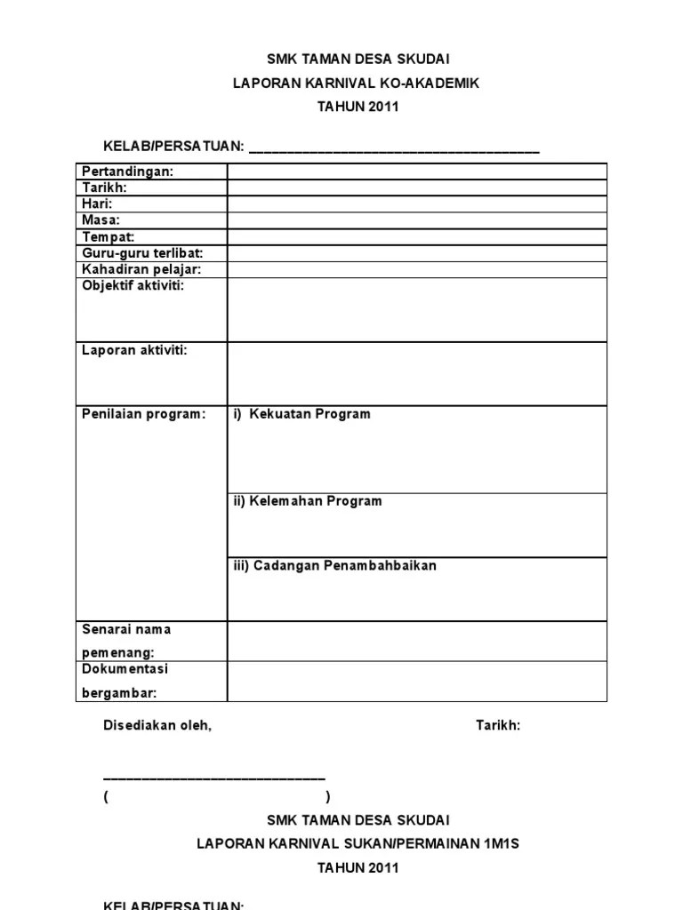 Buku panduan pengurusan aktiviti kokurikulum sekolah rendah dan sekolah menengah. Format Laporan Laporan Kokurikulum Pdf