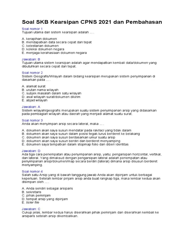 Soal SKB Kearsipan CPNS 2021 Dan Pembahasan | PDF