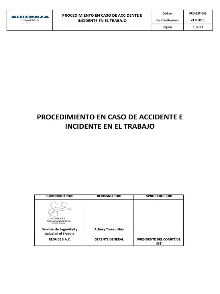 PRO - Sst.001.00 - Procedimiento En Caso De Accidente E Incidente En El ...