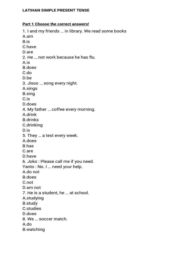 Latihan Simple Present Tense | PDF