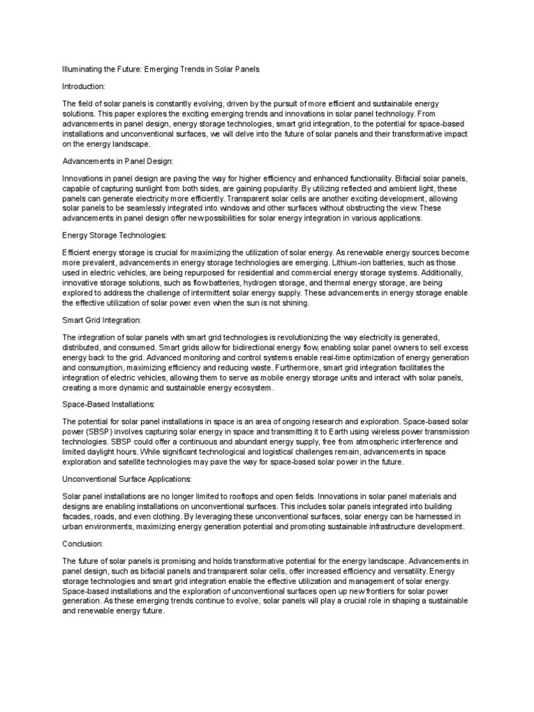 Illuminating The Future | PDF | Solar Power | Energy Storage