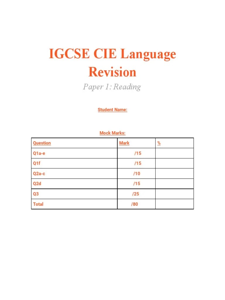 Paper 1 Language Revision Guide | PDF | Reading Comprehension | Question