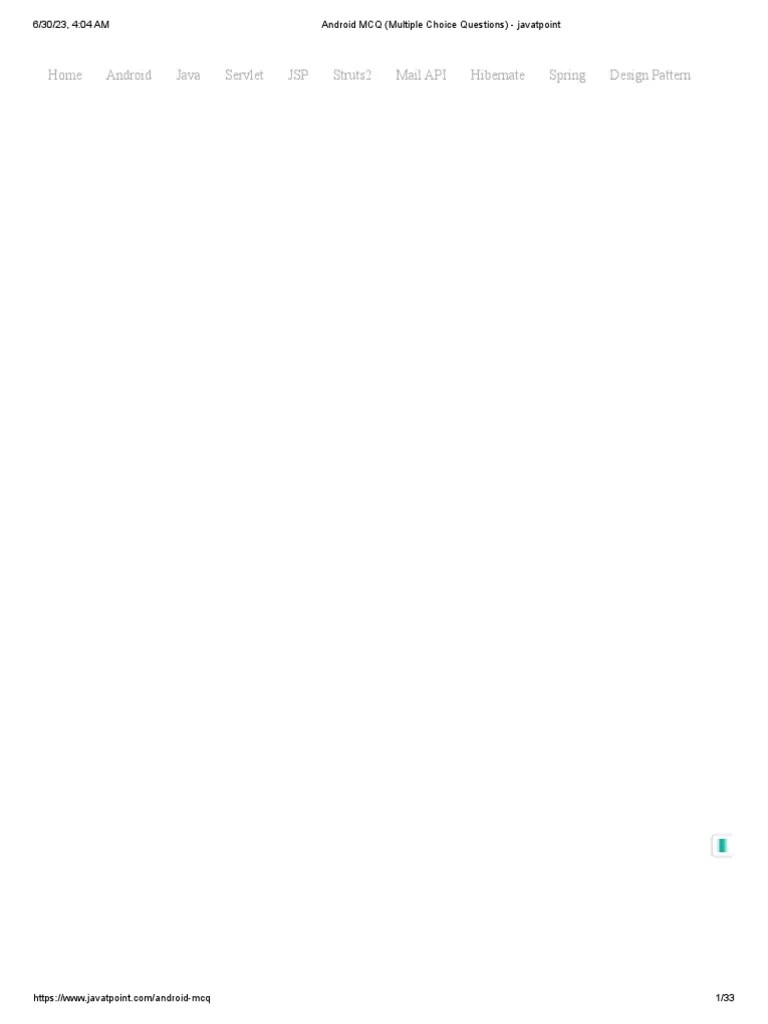 Android MCQ (Multiple Choice Questions) - Javatpoint | PDF | Android ...