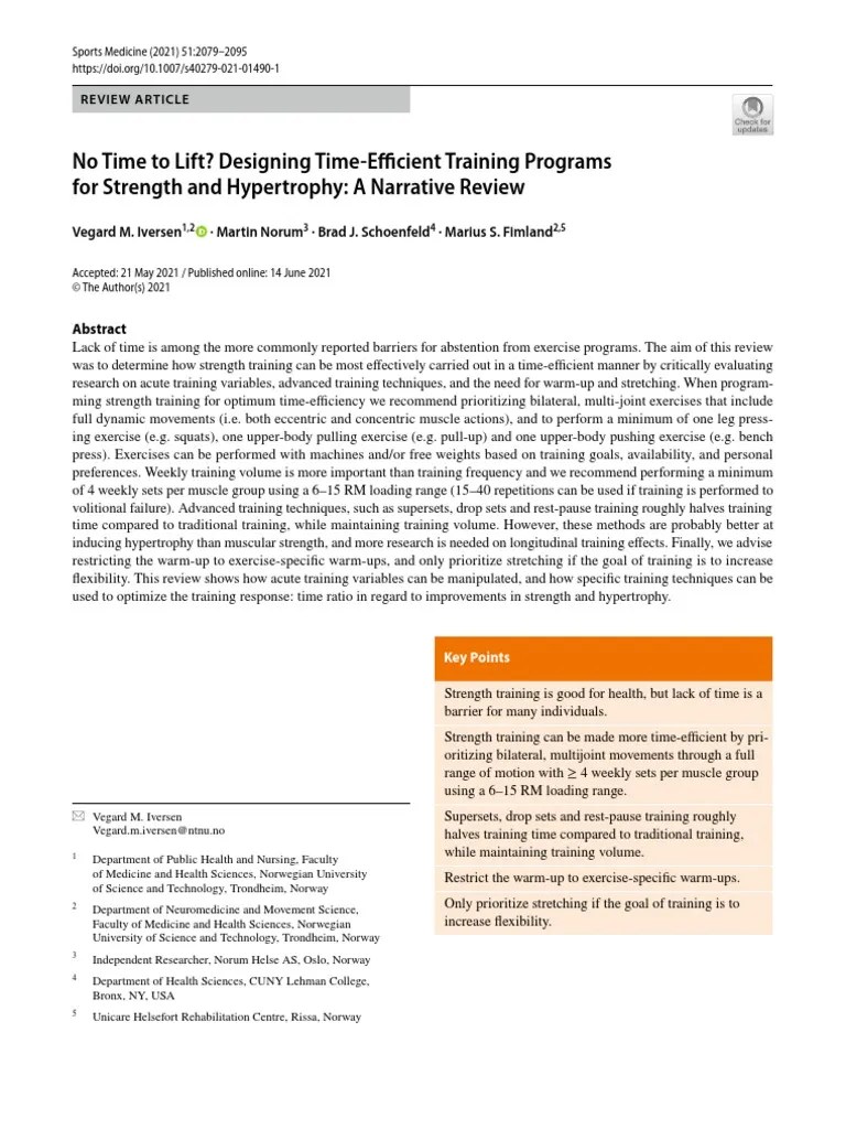 No Time To Lift Designing Time Efficient Training Programs For Strength ...