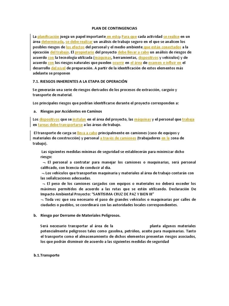 Plan De Contingencias | PDF | Temblores | Transporte
