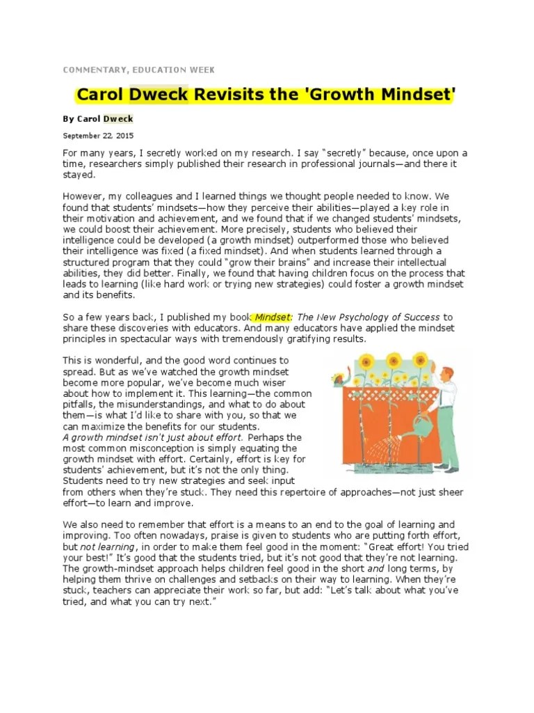 Carol Dweck Revisits The 'Growth Mindset' | PDF | Mindset | Cognitive Psychology