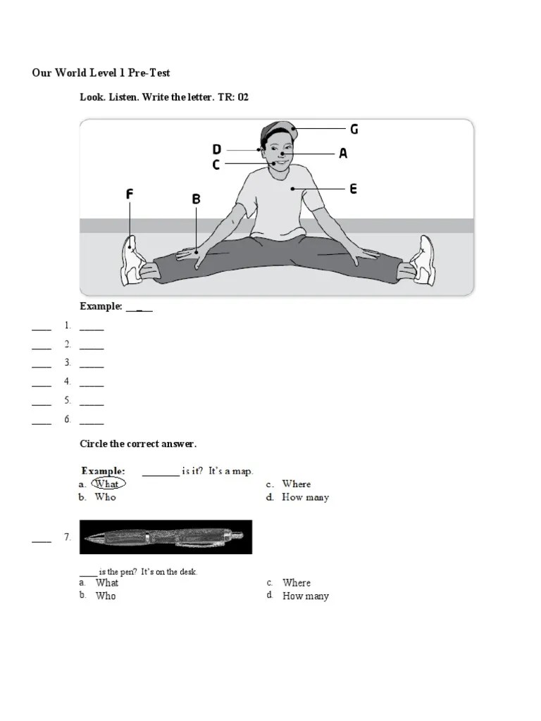 Our World Level 1 Pre Test | PDF | Classroom | Cognition