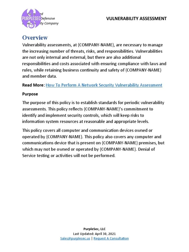 Security Policy 24 Vulnerability Assessment | PDF | Information Security | Vulnerability (Computing)