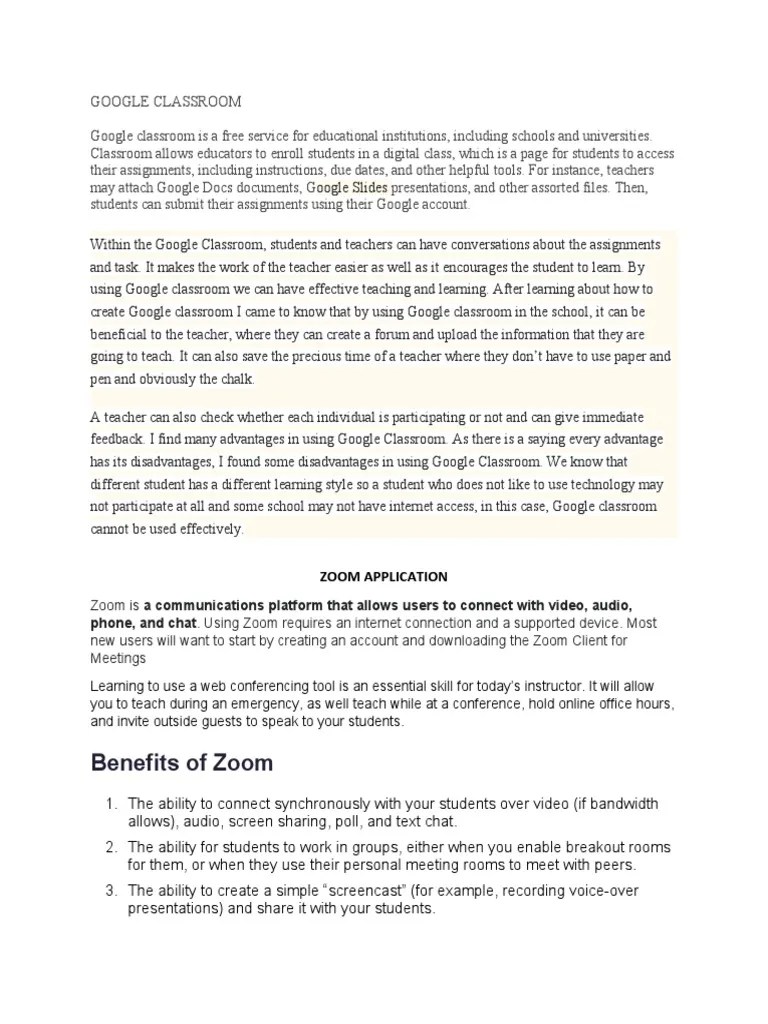 Google Classroom Benefits For Educators Pdf Internet Classroom