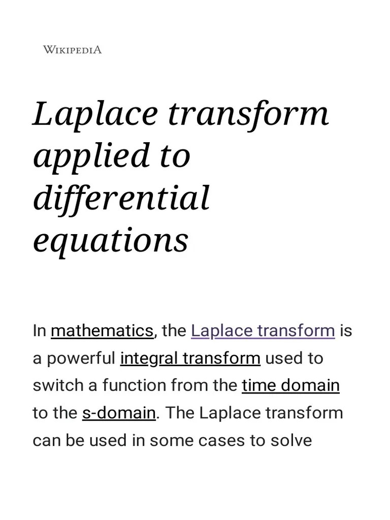 Laplace Transform Applied To Differential Equations - Wikipedia | PDF