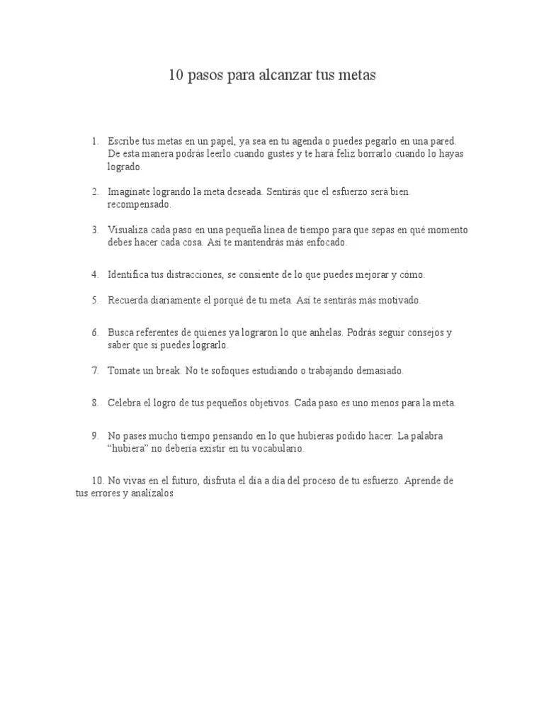 10 Pasos Para Alcanzar Tus Metas | PDF