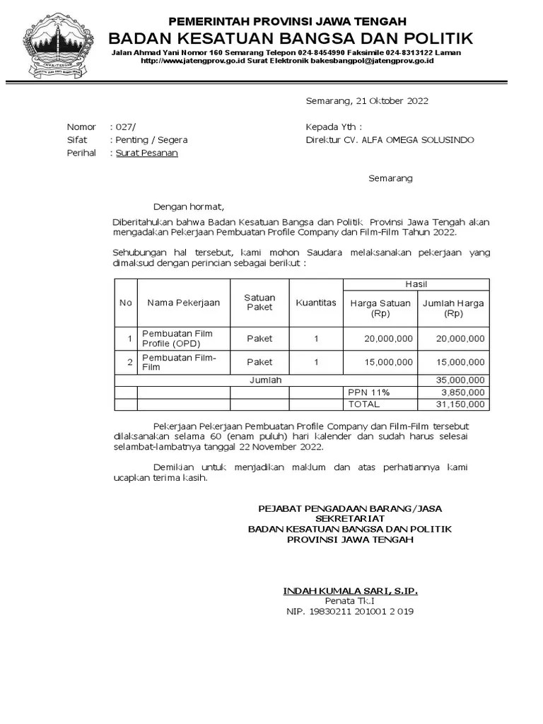 SURAT PESANAN Pemeliharaan Gedung Kantor | PDF