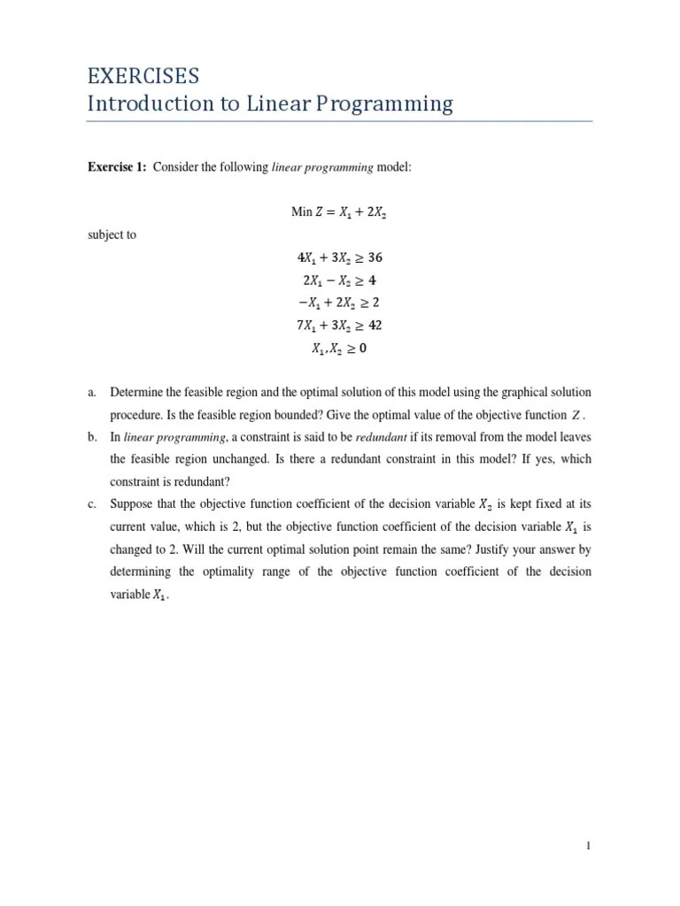 Exercises Linear Programming | PDF