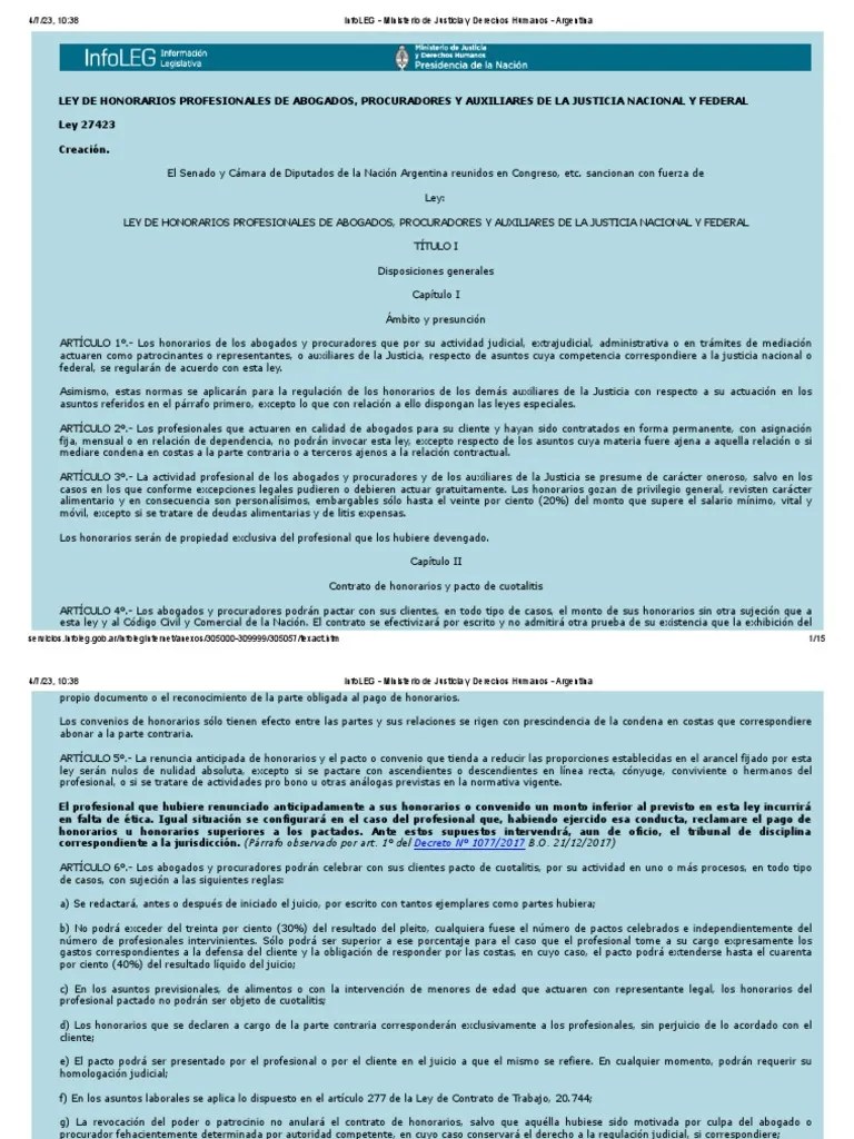 Ley De Honorarios Profesionales De Los Abogados | PDF