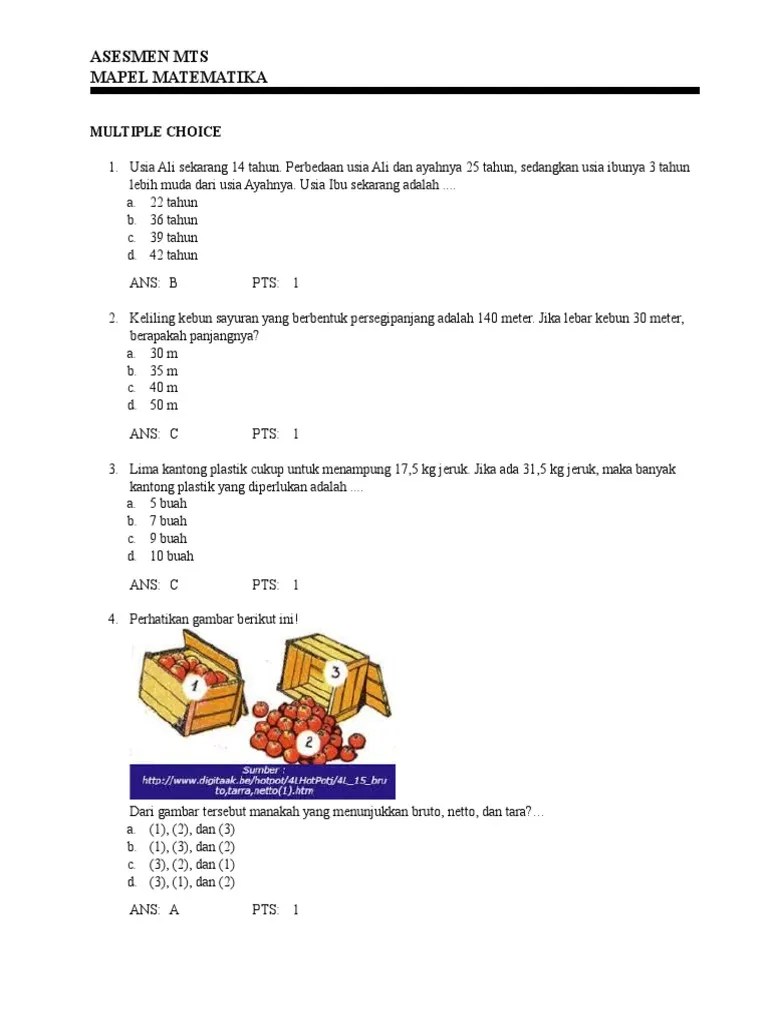 Soal Ambk Matematika MTS 2022-2023 | PDF