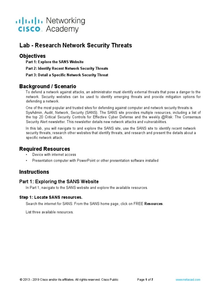 16.2.6 Lab - Research Network Security Threats | PDF | Computer ...