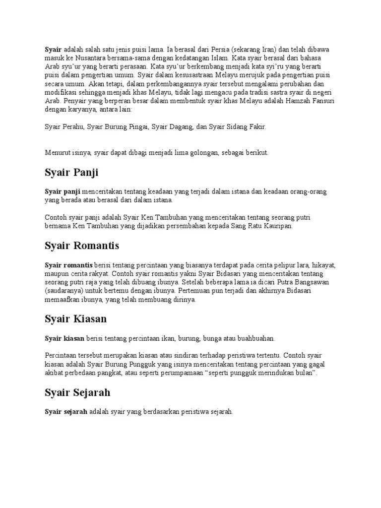 Syair Adalah Salah Satu Jenis Puisi Lama | PDF