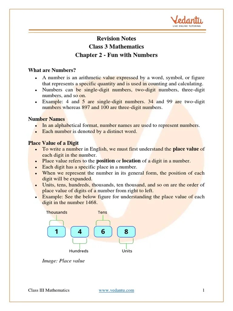 Fun With Numbers Class 3 Notes CBSE Maths Chapter 2 (PDF) | PDF ...