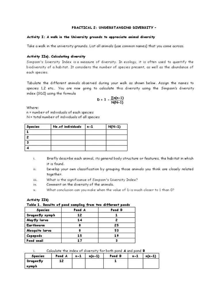 BIO112 Practical 2 | PDF | Biodiversity | Pond