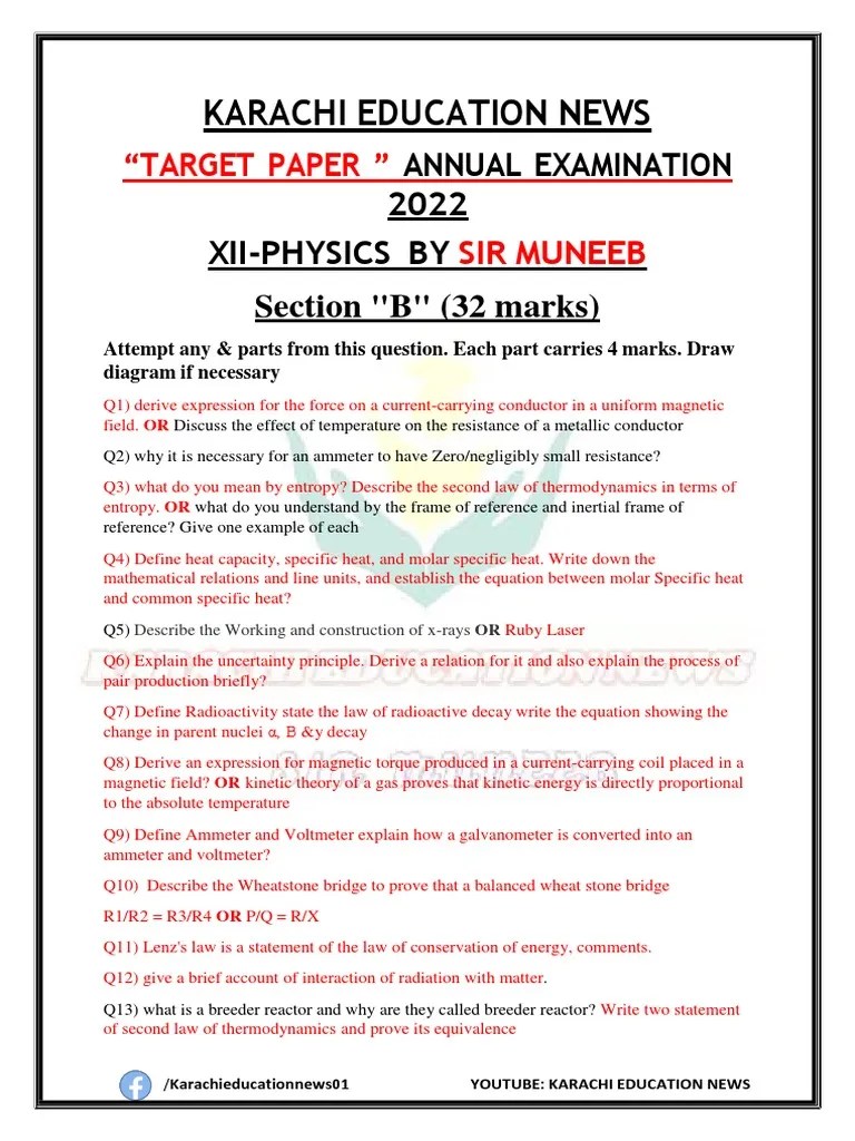 Physics Xii Target Paper By Sir Muneeb | Download Free PDF | Electron ...