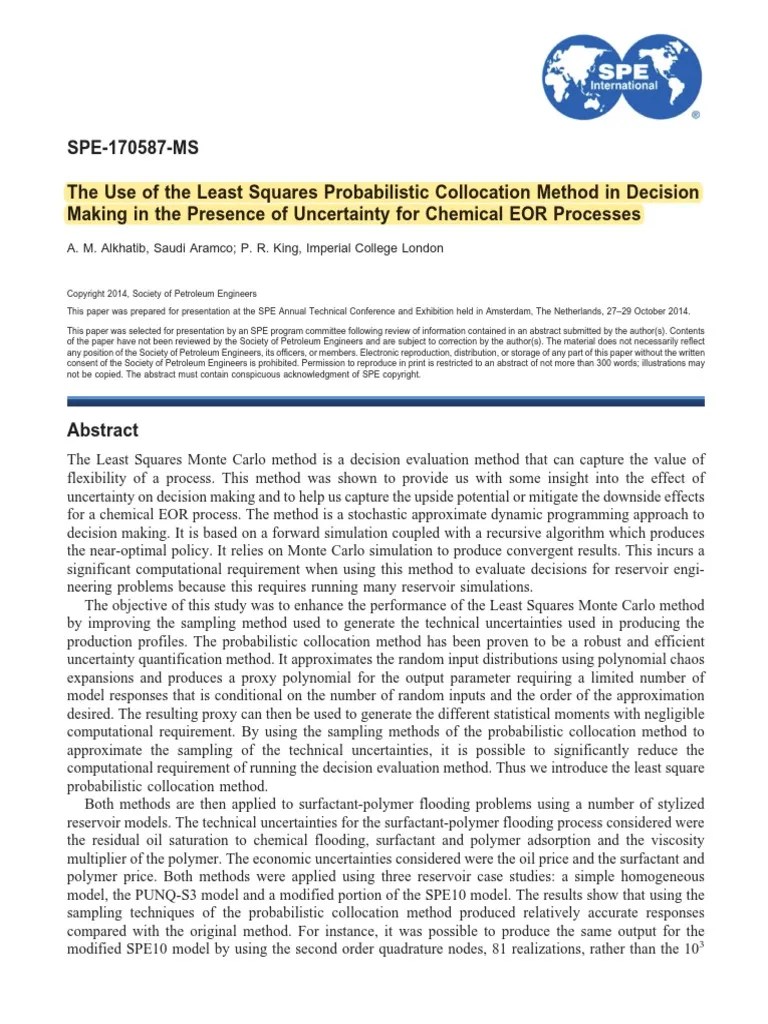 The Use Of The Least Squares Probabilistic Collocation Method In ...