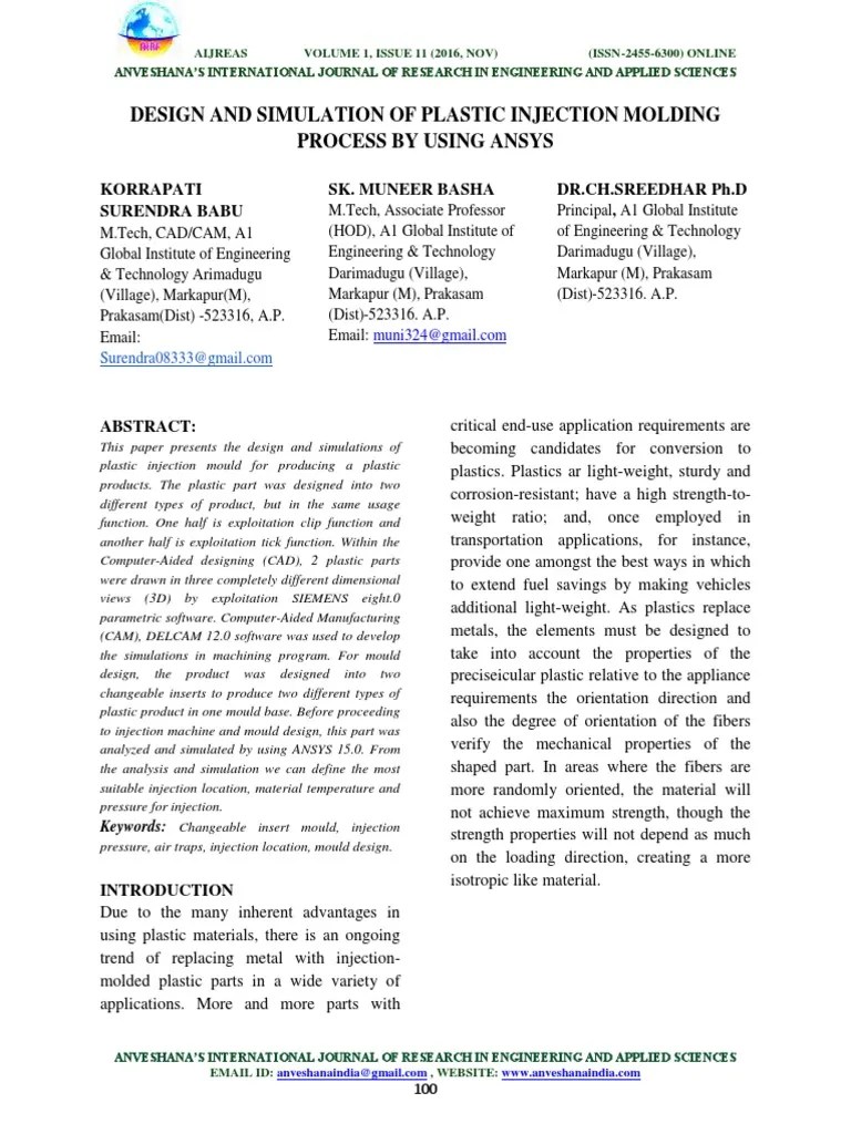 Design And Simulation Of Plastic Injection Molding Process By Using ...