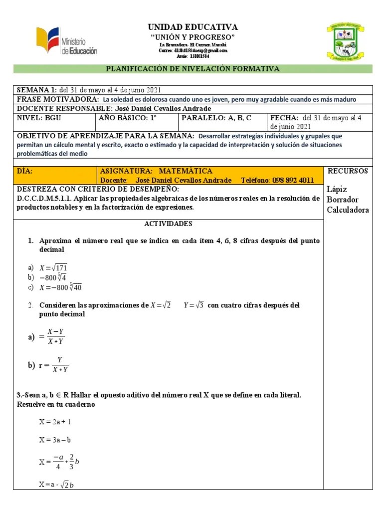 Refuerzo Academico 1 | PDF | Número Real | Álgebra