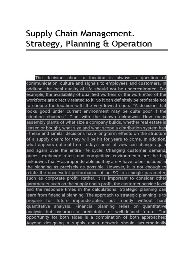 Supply Chain Management Strategy Planning Operation | PDF | Strategic ...