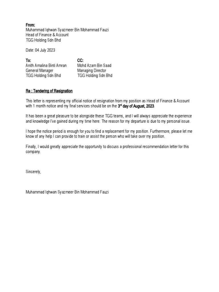 Professional Resignation Letter | PDF