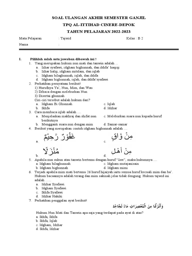 Soal Tajwid Arab | PDF