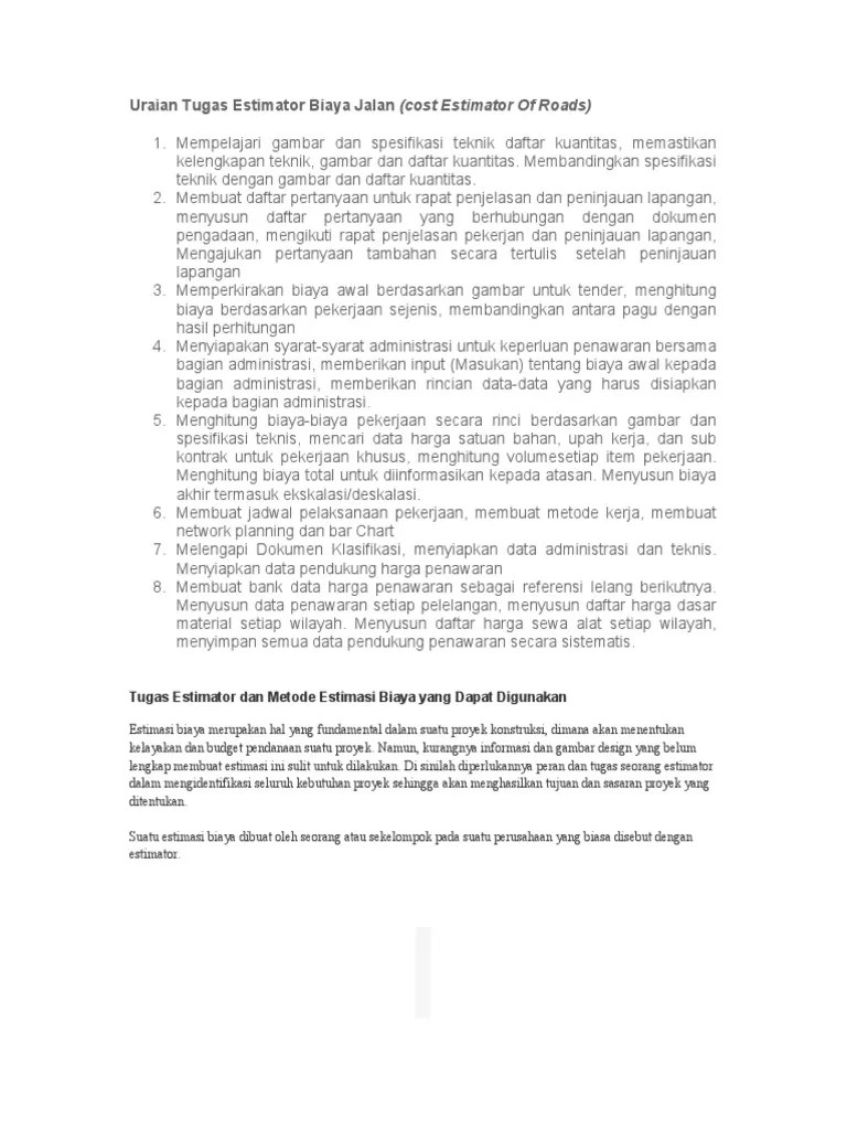Tugas Estimator Biaya Jalan | PDF | Teknologi & Rekayasa