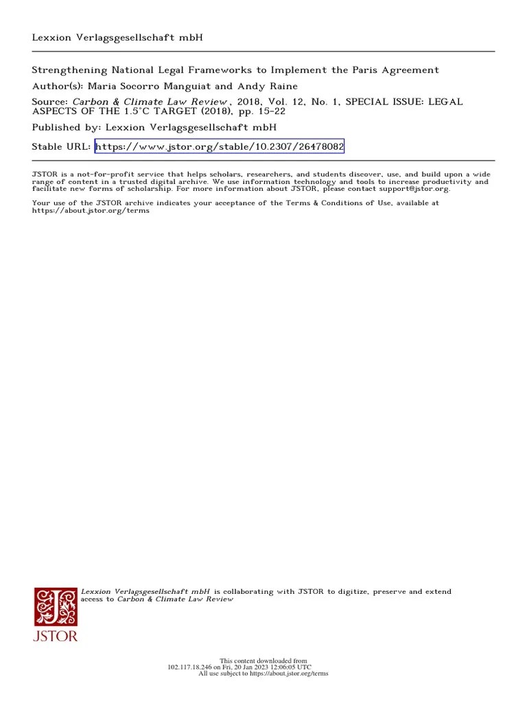 Strengthening National Legal Frameworks To Implement The Paris Agreement | PDF