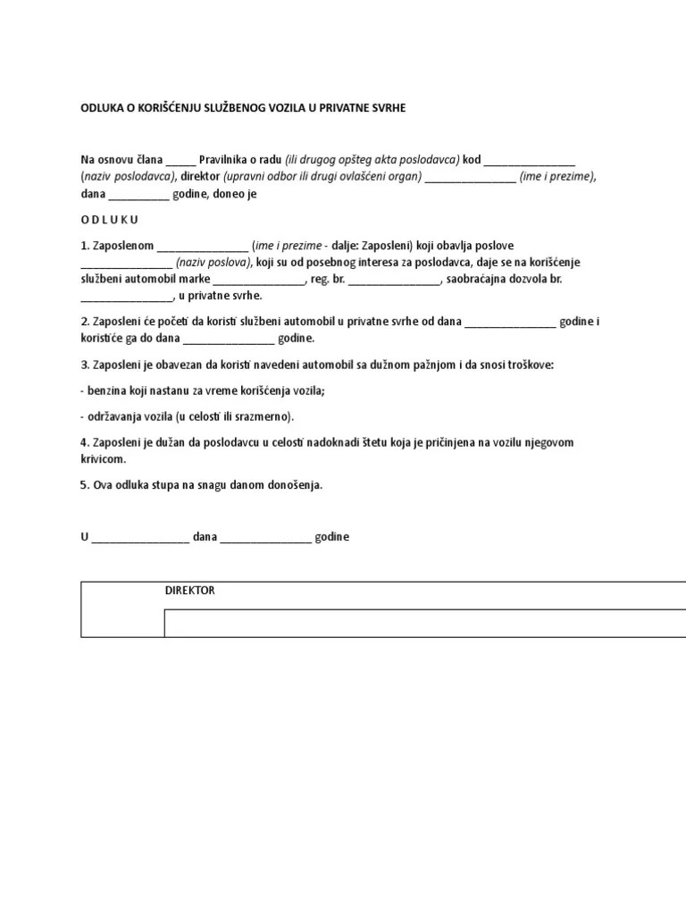 Odluka O Koriscenju Sluzbenog Vozila | PDF