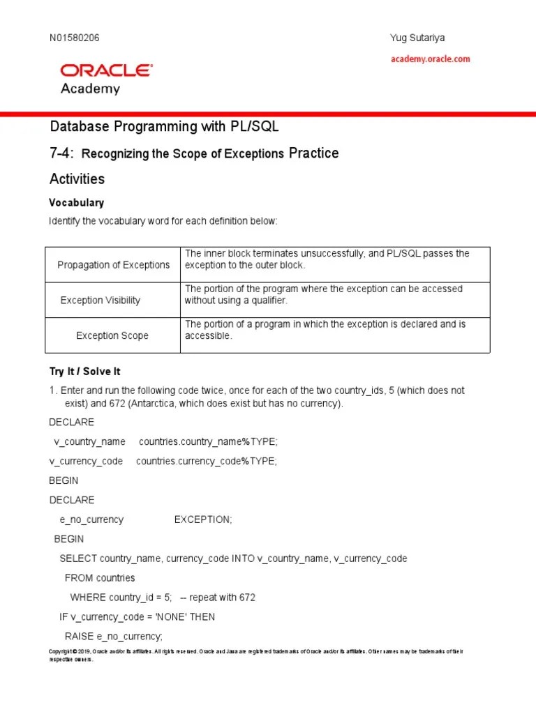 PLSQL 7 4 Practice | PDF | Pl/Sql | Sql