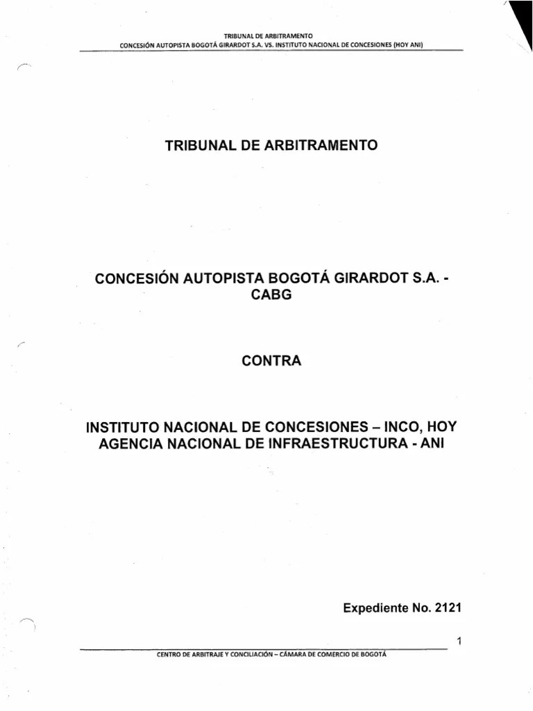 Tribunal De Arbitramento - Concesión Autopista De Bogotá Girardot | PDF