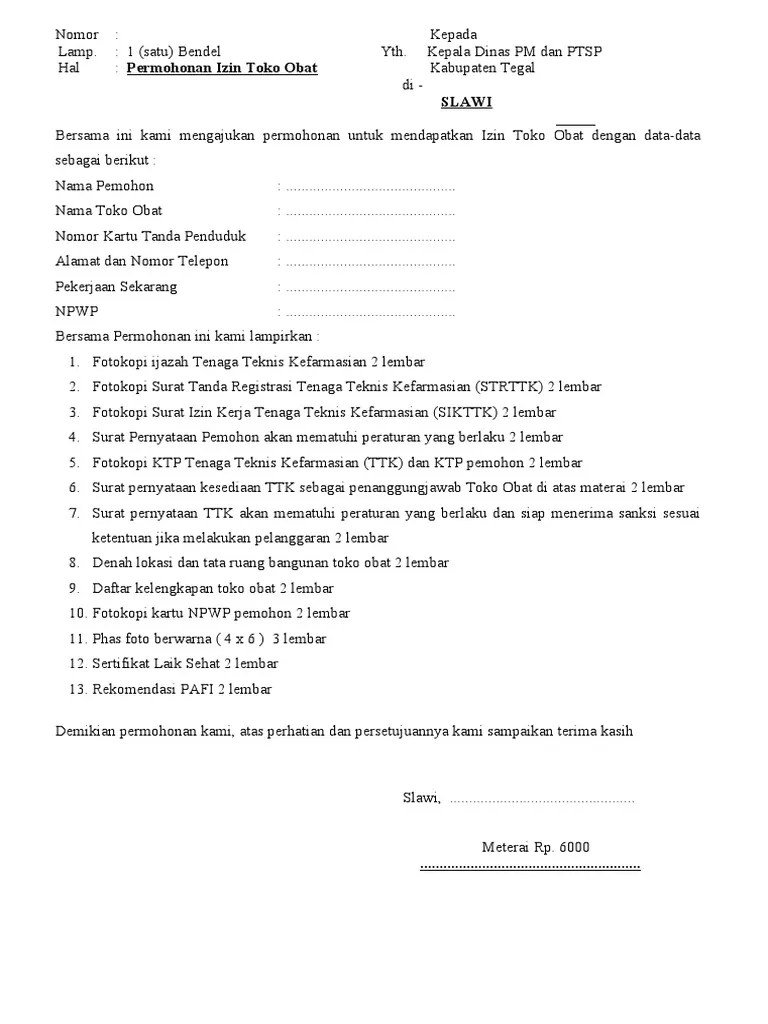 Form Izin Toko Obat | PDF